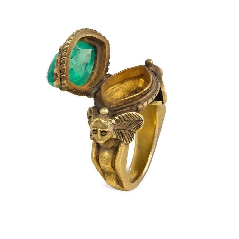 Marcus and Co. Egyptian Revival Emerald Gold Poison Ring at 1stDibs