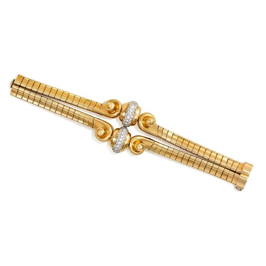 Retro Mauboussin Gold and Diamond Bracelet In Excellent Condition In New York, NY