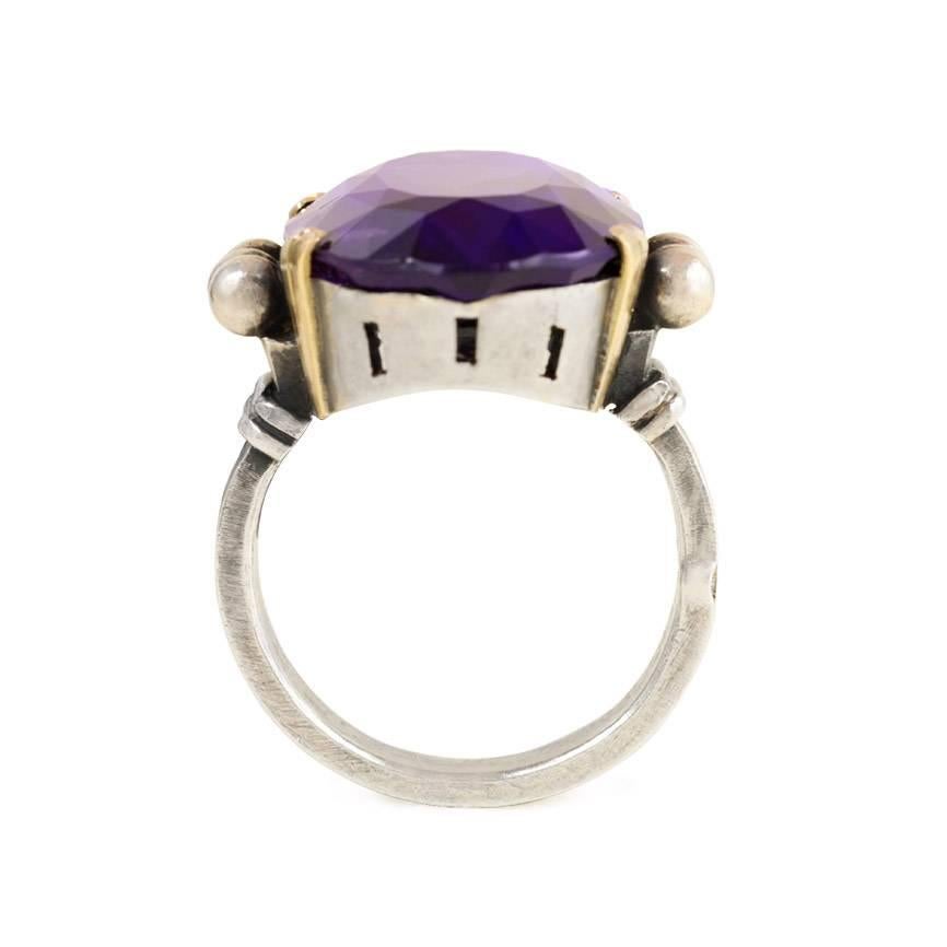 Jean Després Art Deco Amethyst Sterling Silver Yellow Gold Ring In Excellent Condition In New York, NY