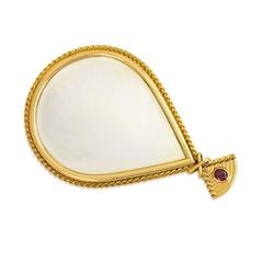 Cartier Retro Gold Hand Mirror with Original Silk Case