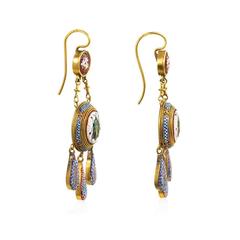 Antique Gold Scarab Motif Micromosaic Earrings with Vatican Marks