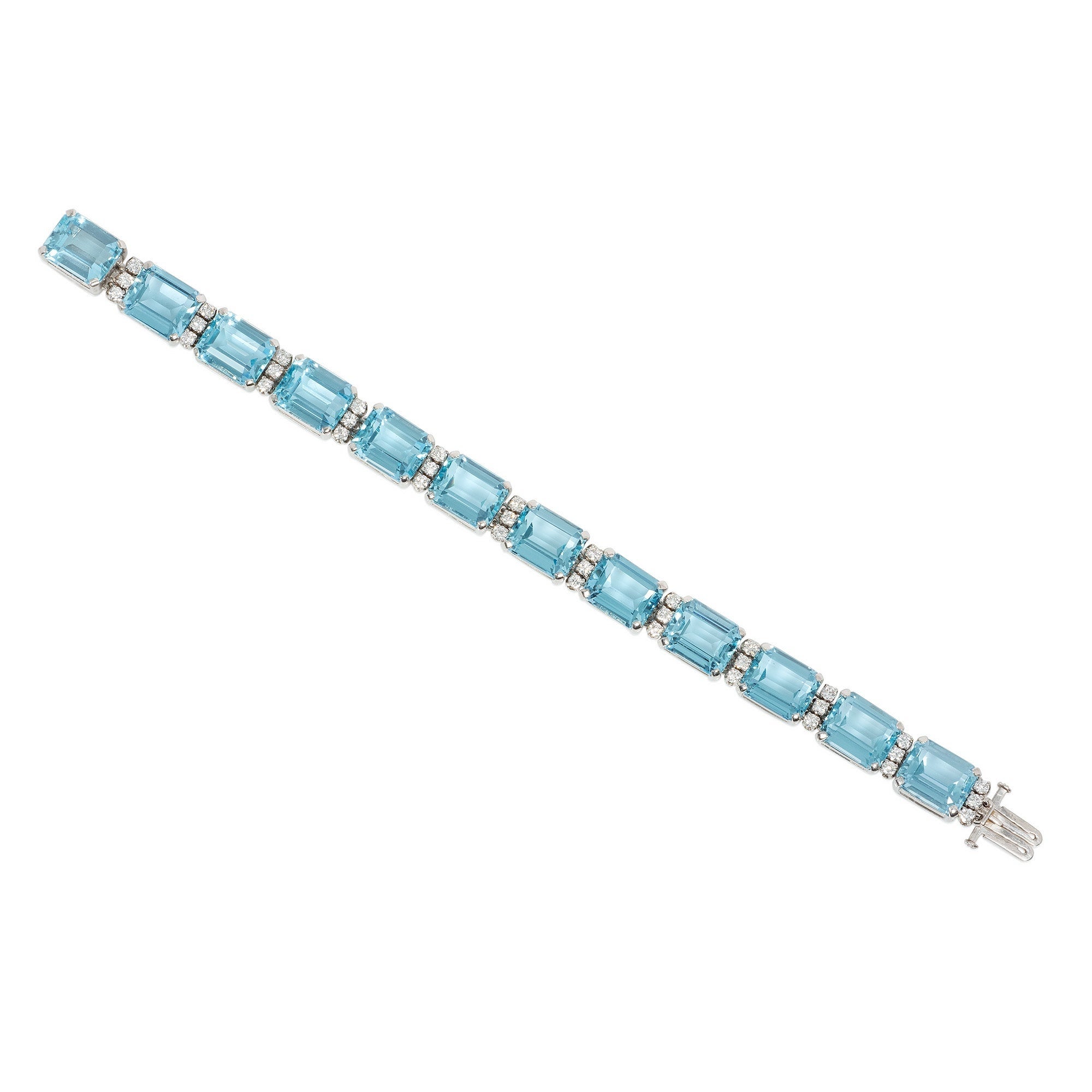 Bracelet rétro en aigue-marine et diamants