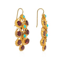 Antique turquoise and garnet spray earrings