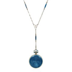 Tiffany & Co. blue enamel watch pendant necklace