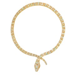 Viktorianische Kreuzschlangen-Halskette aus Diamanten und Gold