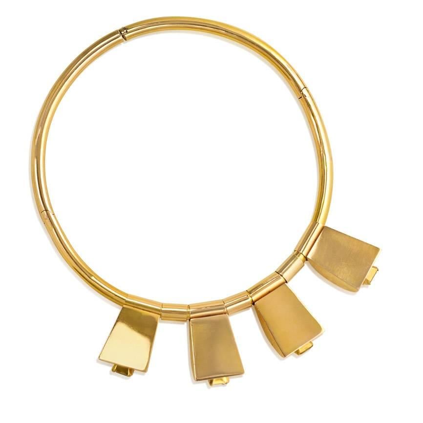 Retro Gold Torque Necklace with Citrine-Set Geometric Pendants In Excellent Condition In New York, NY