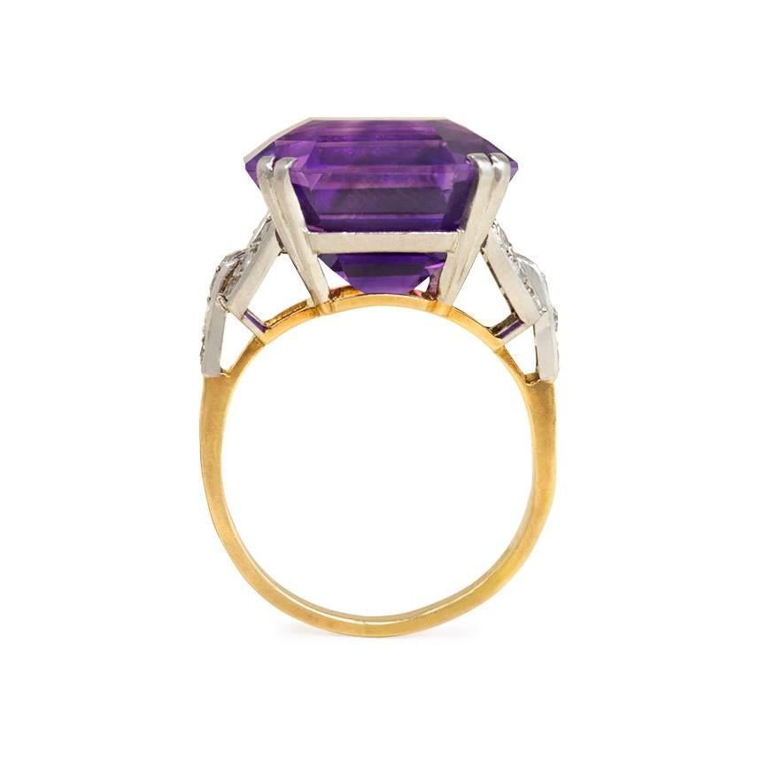 Retro 1940s Amethyst Cocktail Ring with Diamond Accents