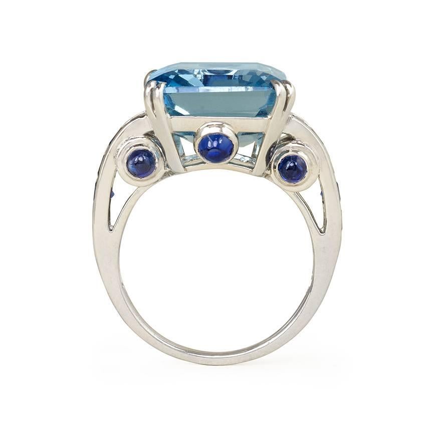 Retro 1940s Aquamarine, Sapphire and Diamond Cocktail Ring