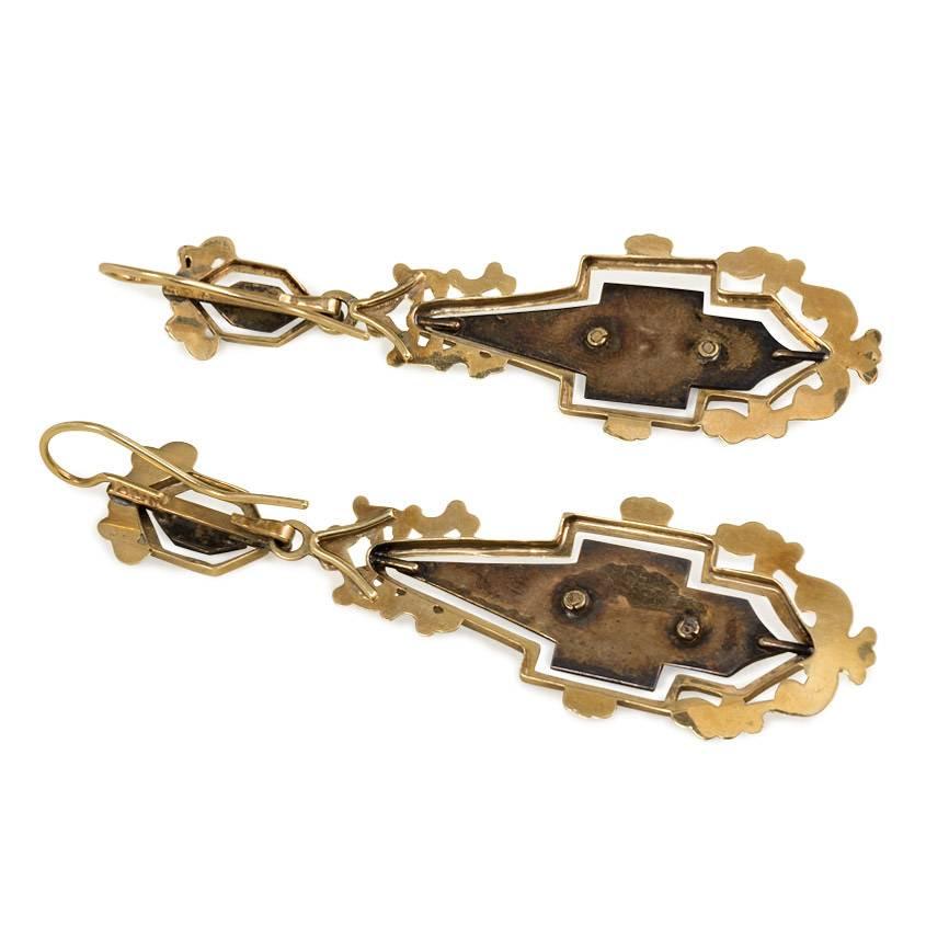 Georgian Antique Gold Day-to-Night Earrings with Garnet-Set Steel Panels