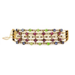 Dutch Antique Gold Multi-Gemstone Pearl Harem Bracelet