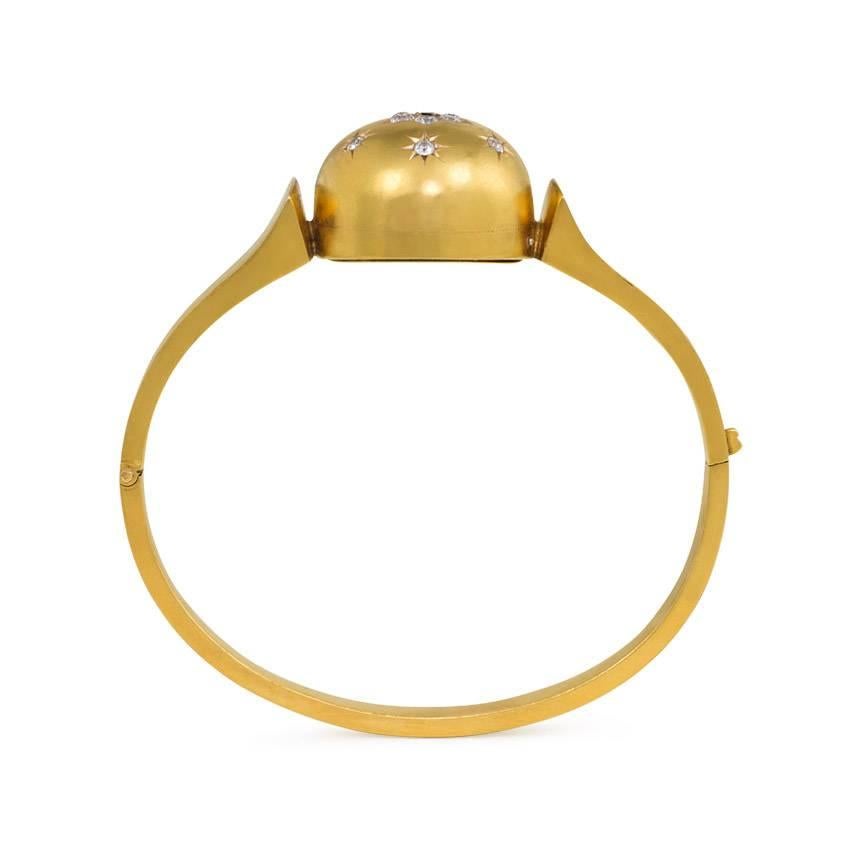 Women's or Men's Antique Victorian Diamond Sapphire, Set Domed Centre Gold Bracelet