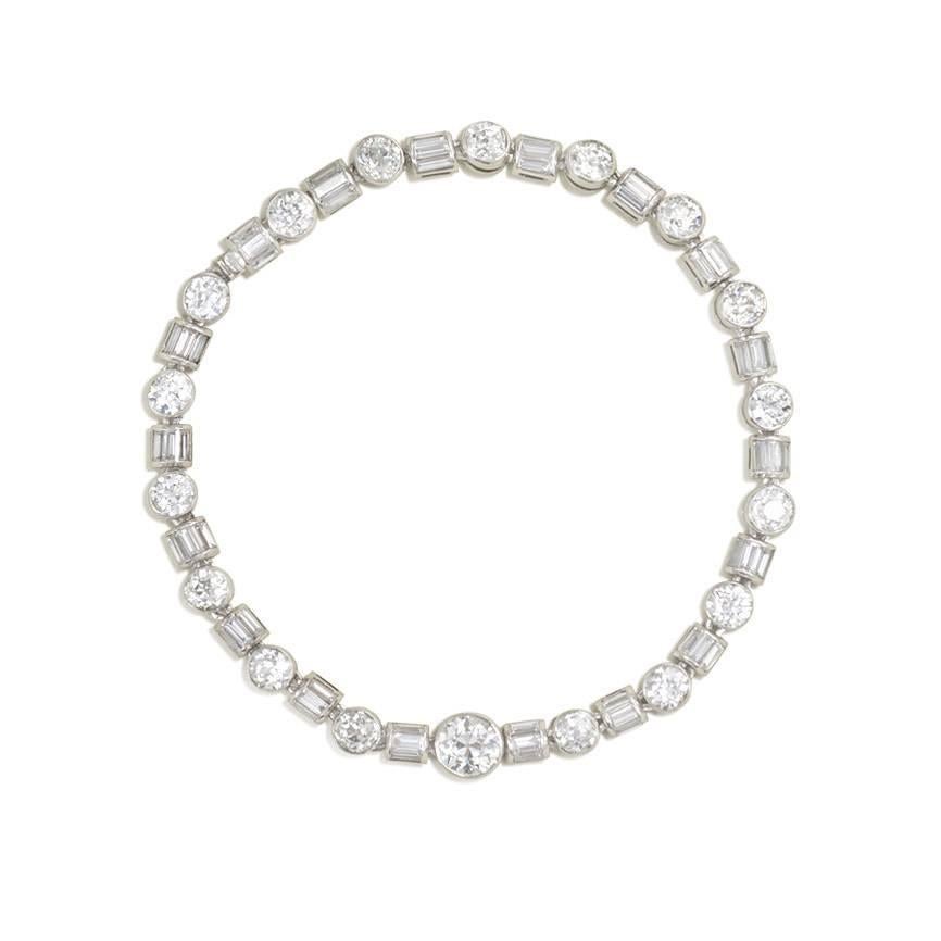 Women's or Men's Art Deco Diamond Platinum Necklace, Wearable in Three Lengths