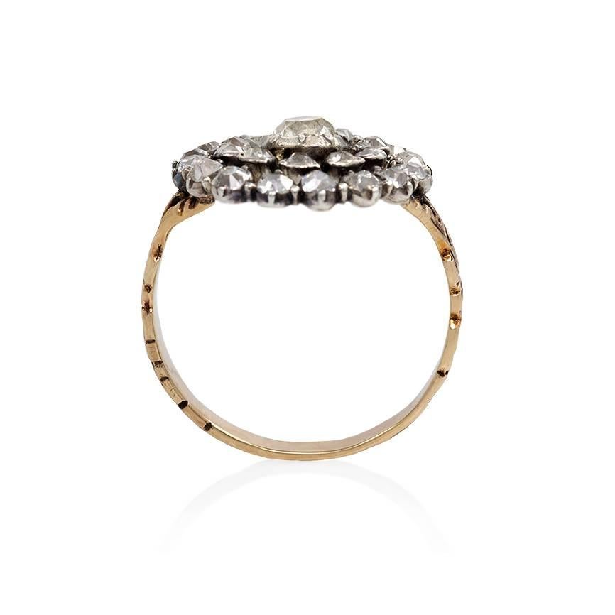 English Antique Diamond Silver Gold Cluster Ring (Georgian)