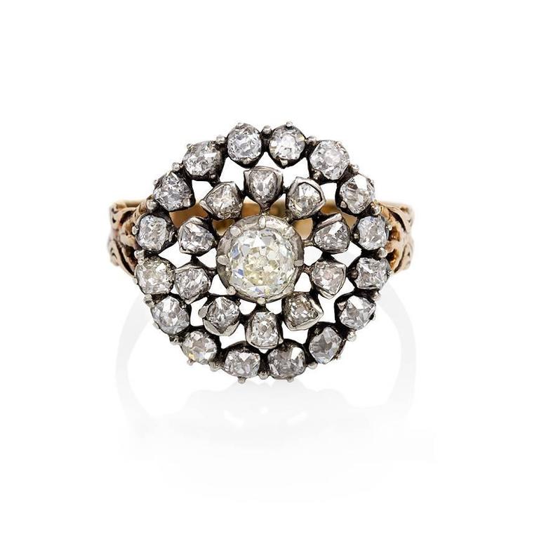 English Antique Diamond Silver Gold Cluster Ring at 1stDibs