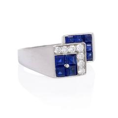 Tiffany & Co. Oscar Heyman Sapphire Diamond Platinum Ring