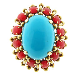 High Impact Turquoise Coral Gold Ring