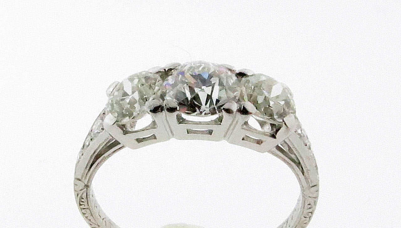 Art Deco 1920s Three Stone Diamond Platinum Engagement Ring