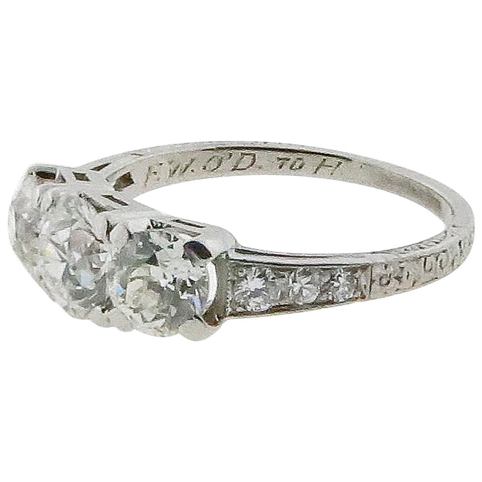 1920s Three Stone Diamond Platinum Engagement Ring