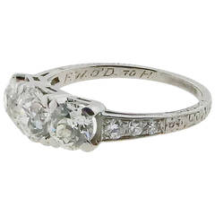 Antique 1920s Three Stone Diamond Platinum Engagement Ring