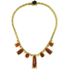 Burle Marx Carved Garnet Gold Necklace