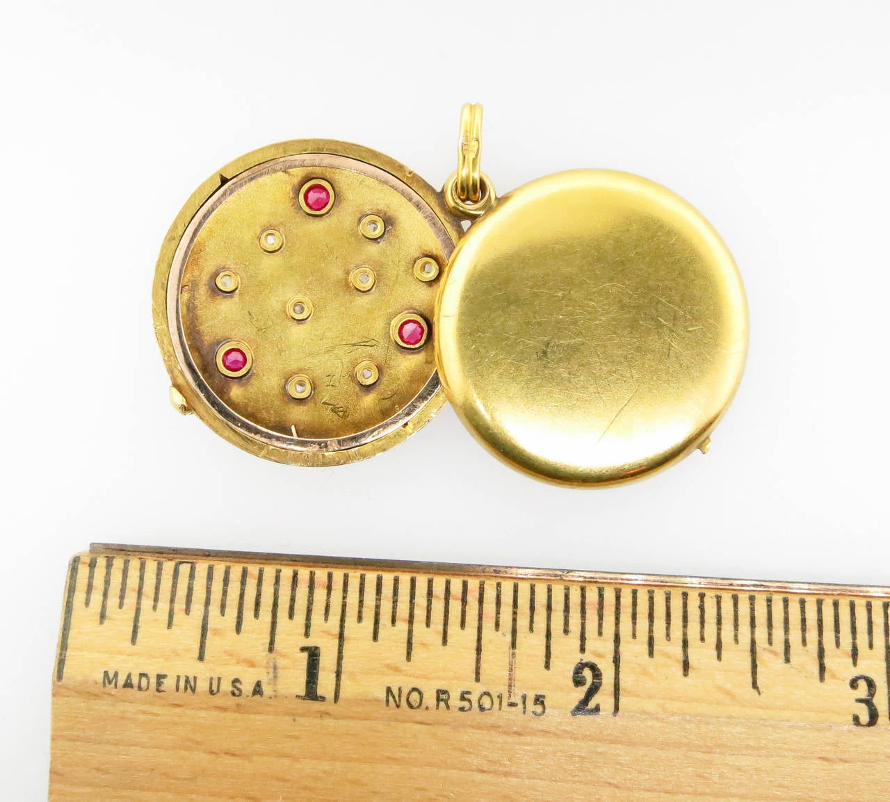 Art Nouveau Charming Antique Ruby Diamond Gold Locket For Sale