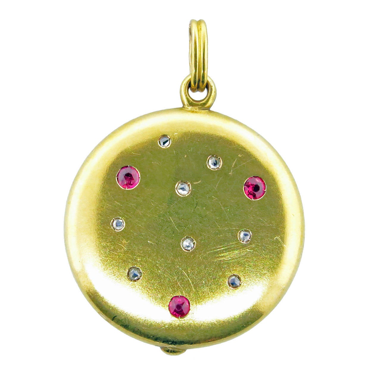 Charming Antique Ruby Diamond Gold Locket For Sale