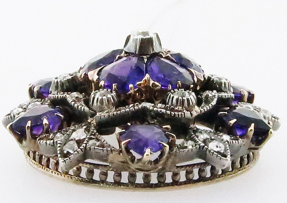 Antique Heart Shaped Amethyst Diamond Pendant Brooch