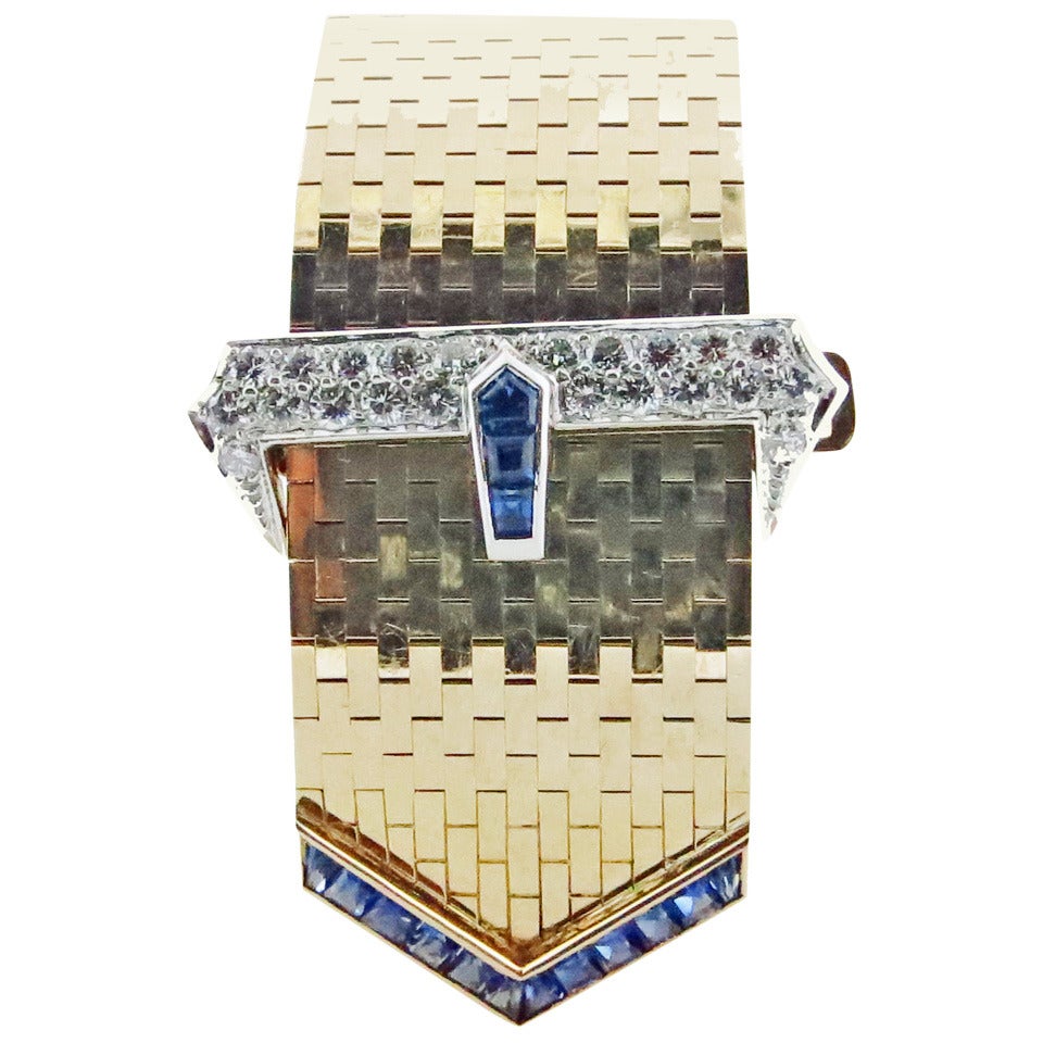 Tiffany & Co. Sapphire Diamond Gold Retro Buckle Bracelet For Sale