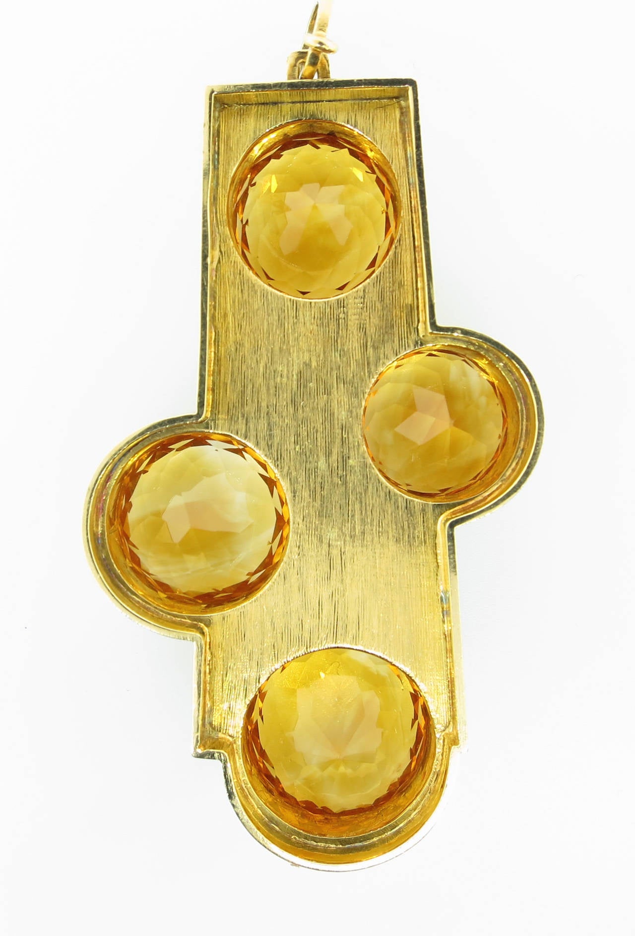 18kt. brushed gold finish citrine pendant by the Brazilian designer Heraldo Burle Marx circa 1970. The pendant measures 2 1/2
