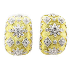 Two Tone Diamond Half- Hoop Earrings Two Tone Diamond Half- Hoop Earrings