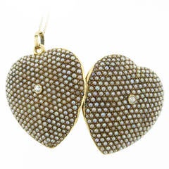 Victorian Antique Double Sided Natural Seed Pearl Diamond Gold Locket