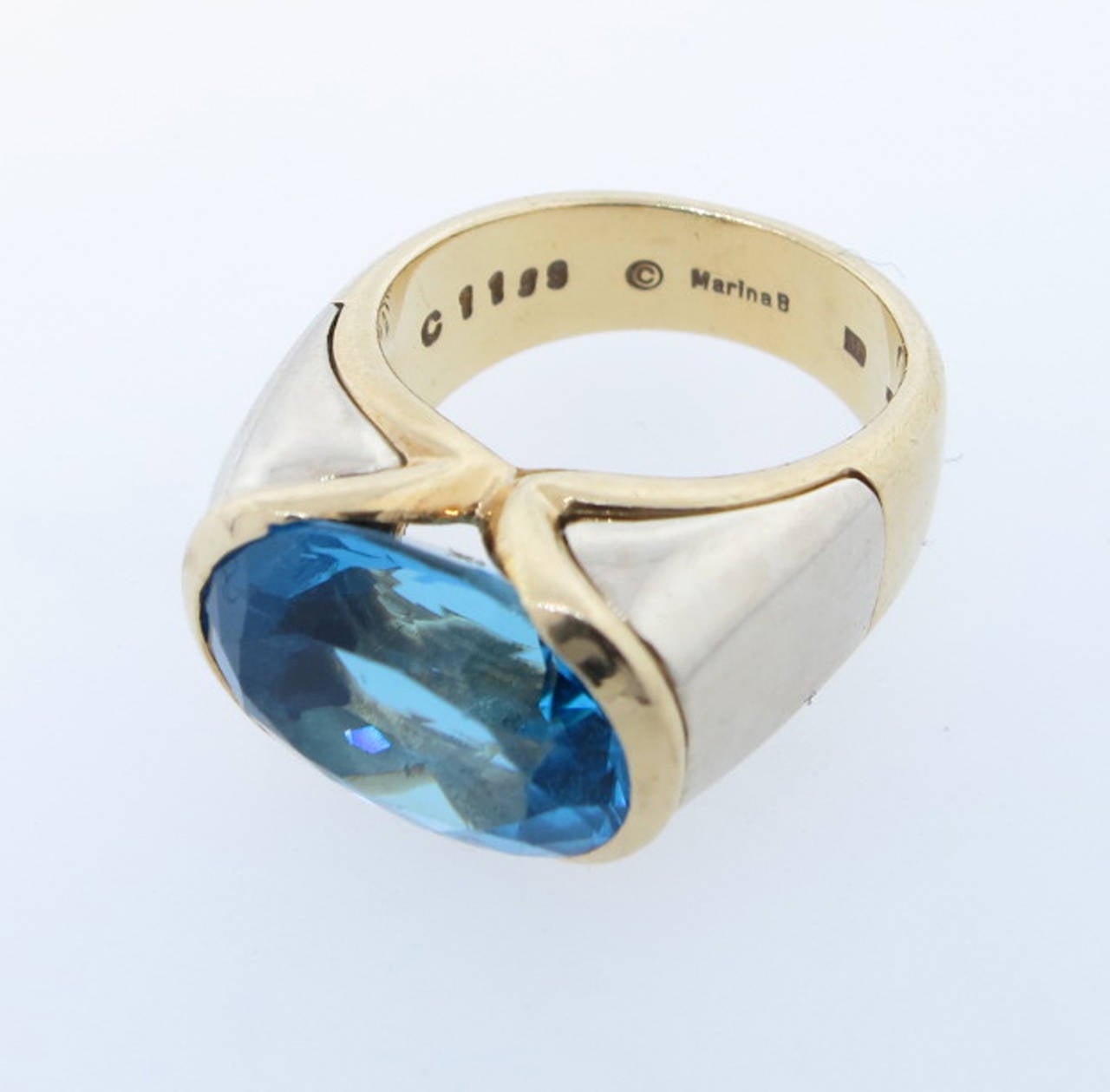Marina B. Vivid Blue Topaz Gold Ring In Excellent Condition In Lambertville, NJ