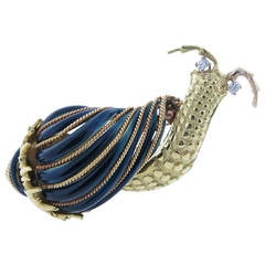 Vintage David Webb Enamel Diamond Gold Snail Brooch