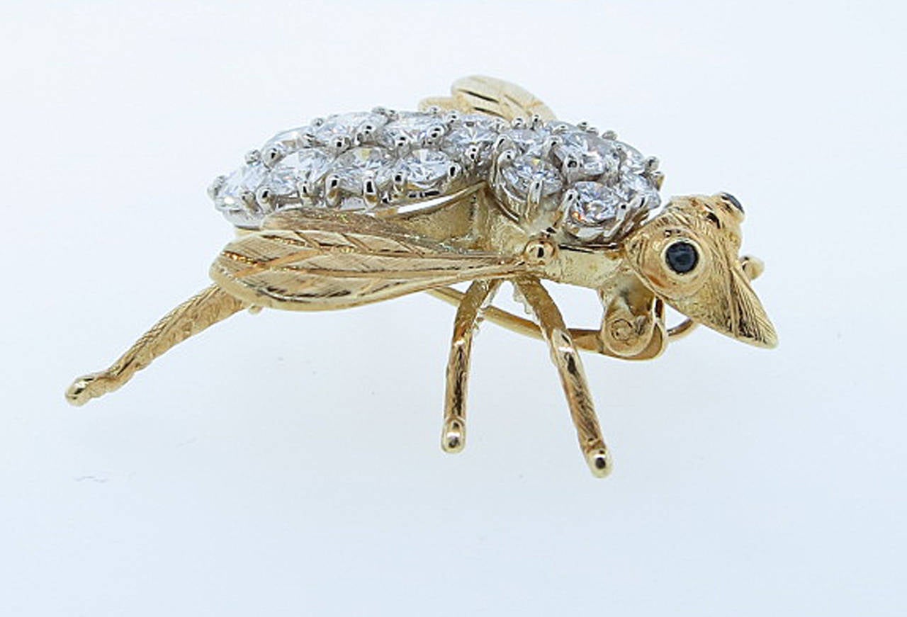 Women's Large Diamond Gold Bee Brooch Pendant For Sale
