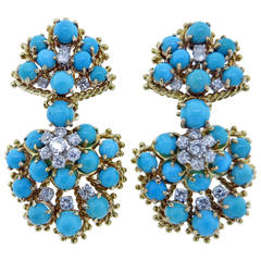 High Impact Turquoise Diamond Gold Dangle Earrings