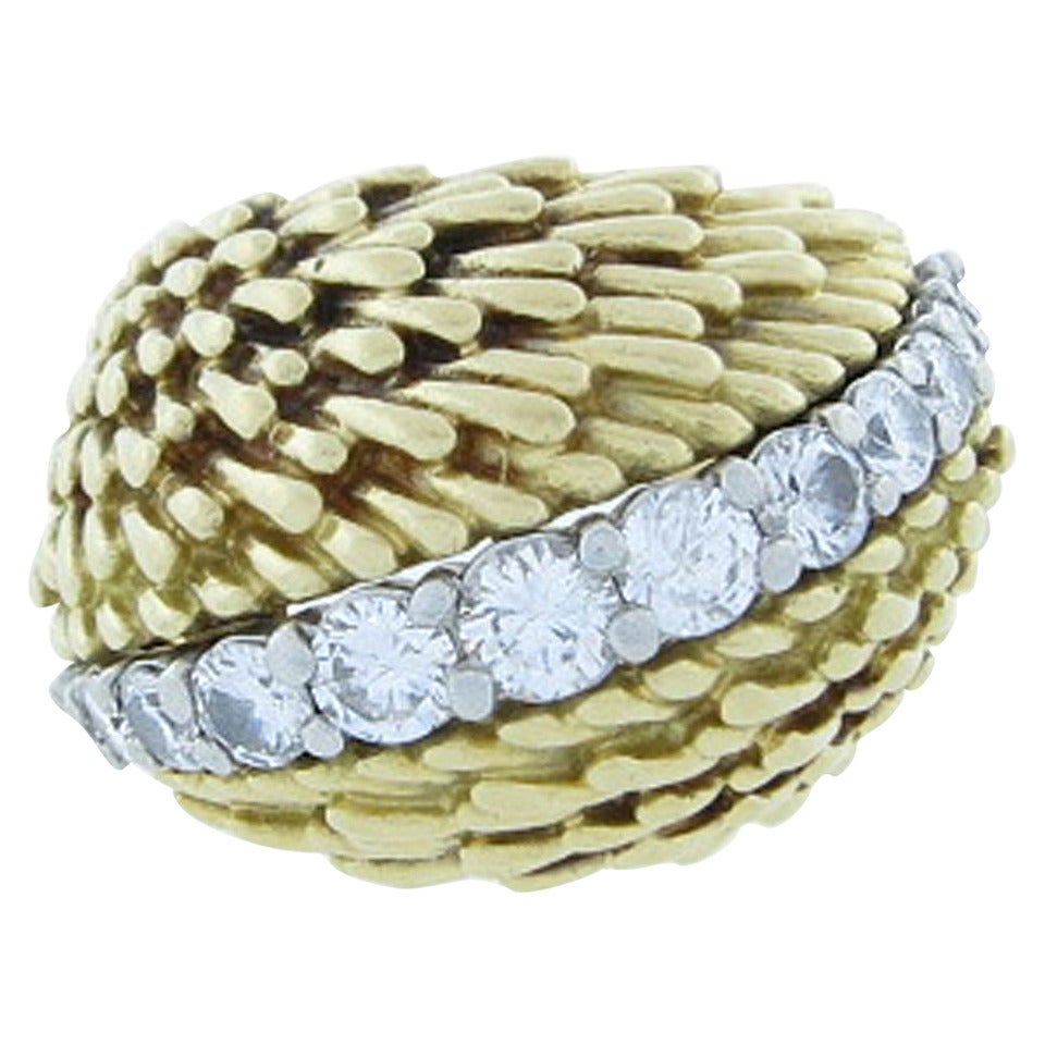 J. E. Caldwell Chic Textural Diamond Gold Dome Ring