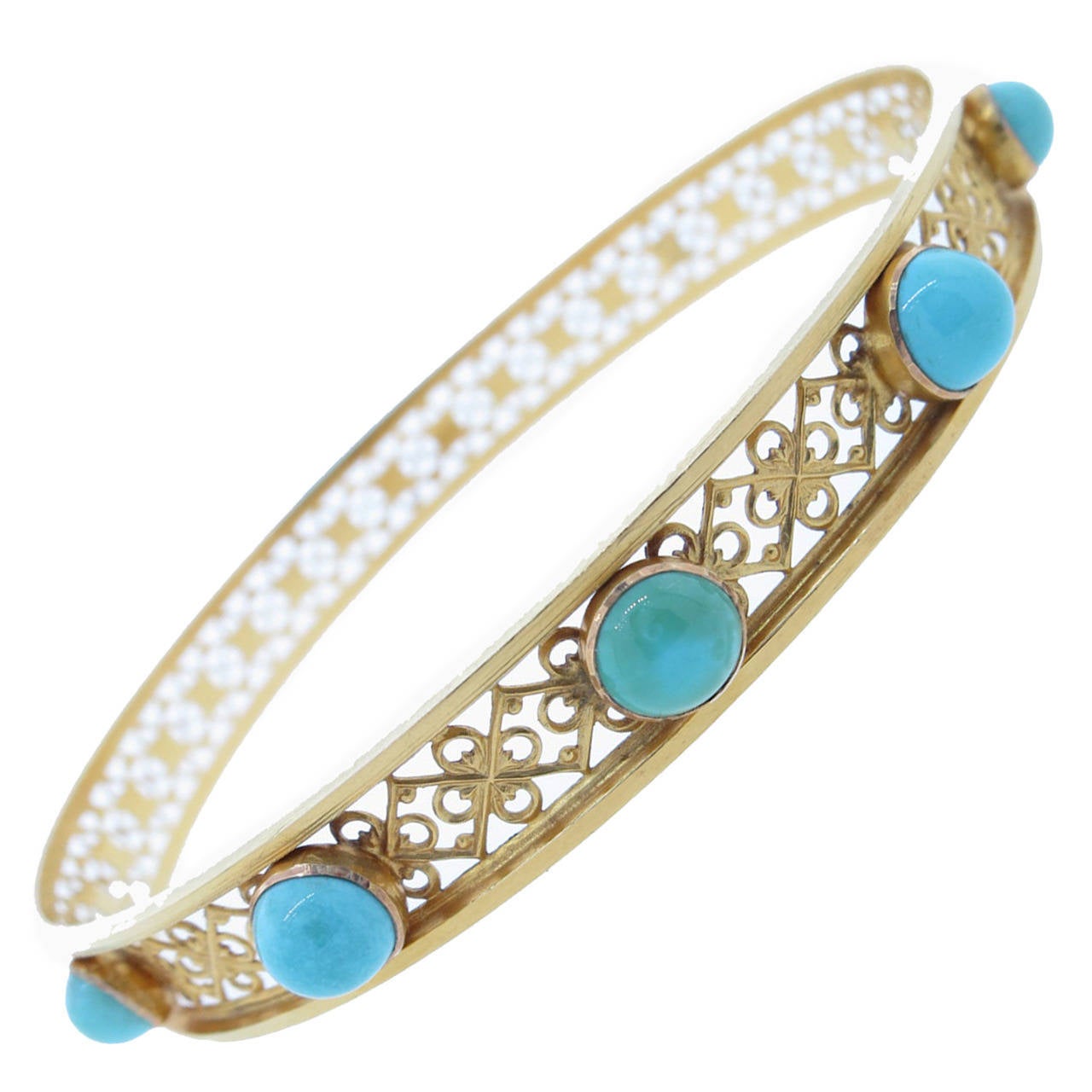 Art Nouveau Turquoise Gold Slip-On Bangle Bracelet