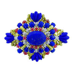 Vivid Lapis Lazuli, Ruby and Diamond Brooch 1