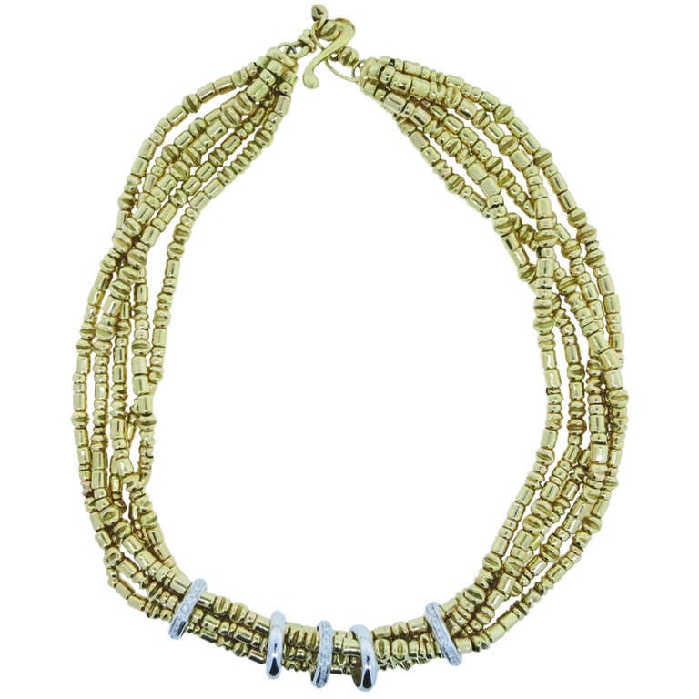 Orlandini Handmade Diamond and Gold Bead Choker Necklace For Sale