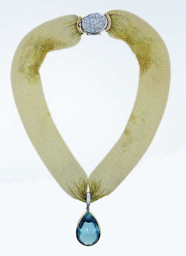 Silky Mesh Aquamarine Diamond Necklace