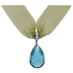 Silky Mesh Aquamarine Diamond Necklace