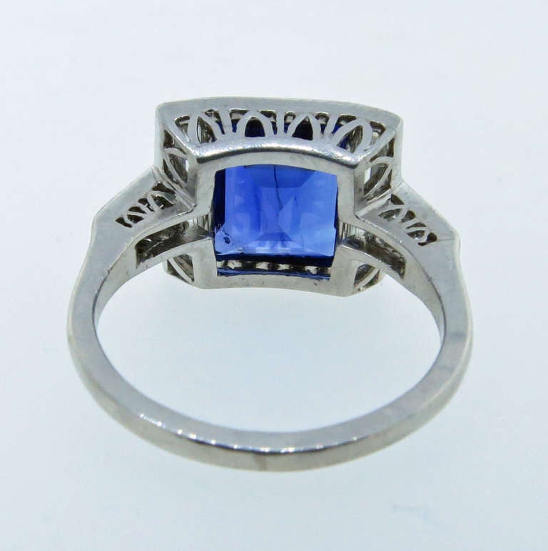 Blue Velvet Art Deco Natural Sapphire and Diamond Ring In Excellent Condition In Lambertville, NJ
