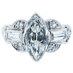 Unusual Art Deco Marquise Cut Diamond Platinum Engagement Ring