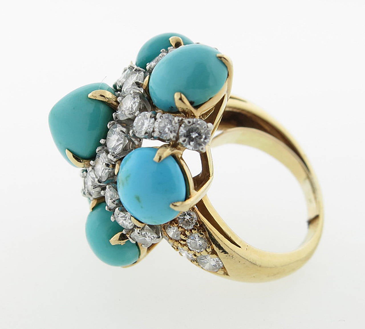 Glorious Van Cleef & Arpels Turquoise Diamond Gold Cocktail Ring In Good Condition In Lambertville, NJ