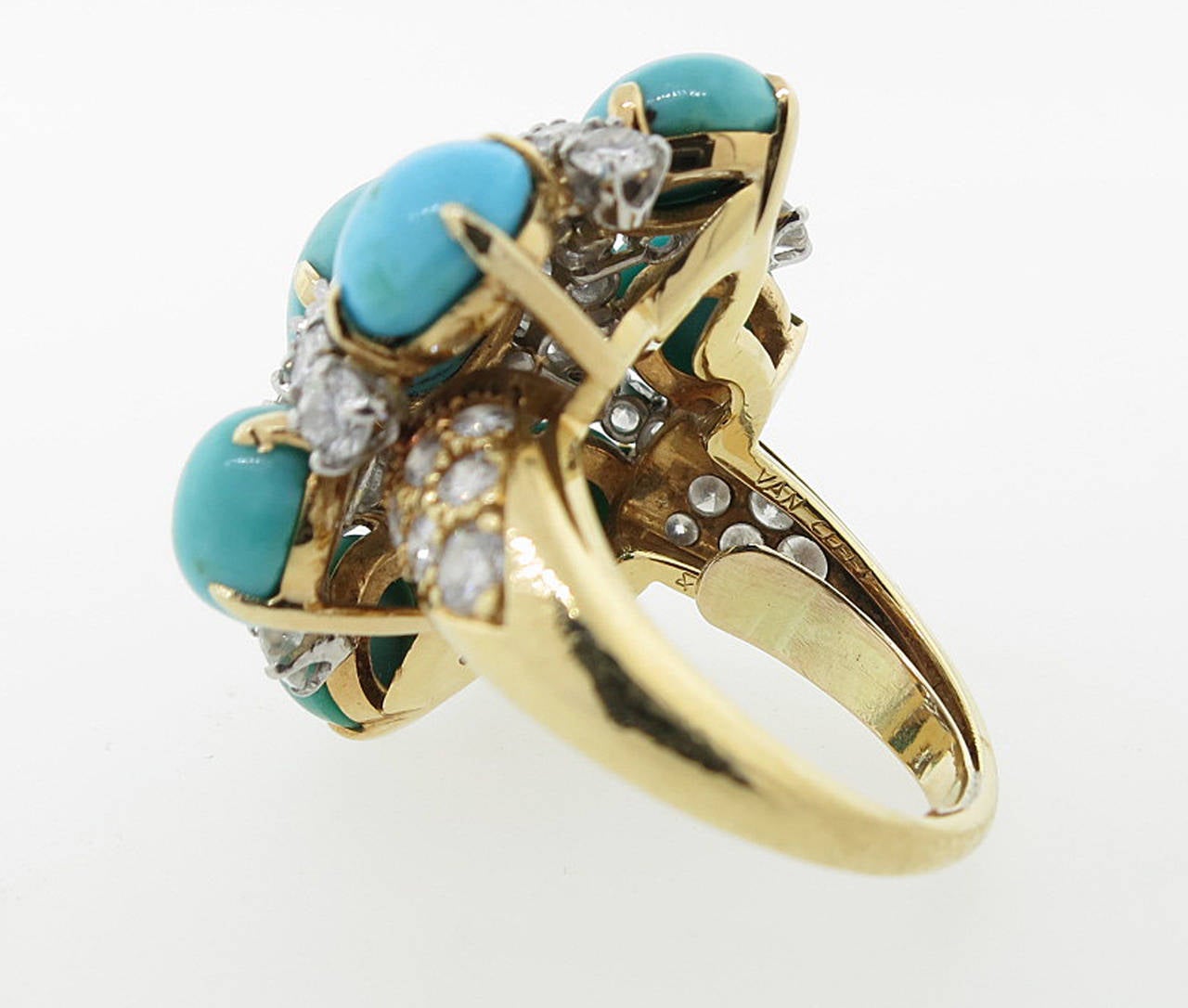 Glorious Van Cleef & Arpels Turquoise Diamond Gold Cocktail Ring 1