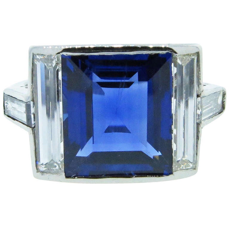 Blue Velvet Art Deco Natural Sapphire and Diamond Ring