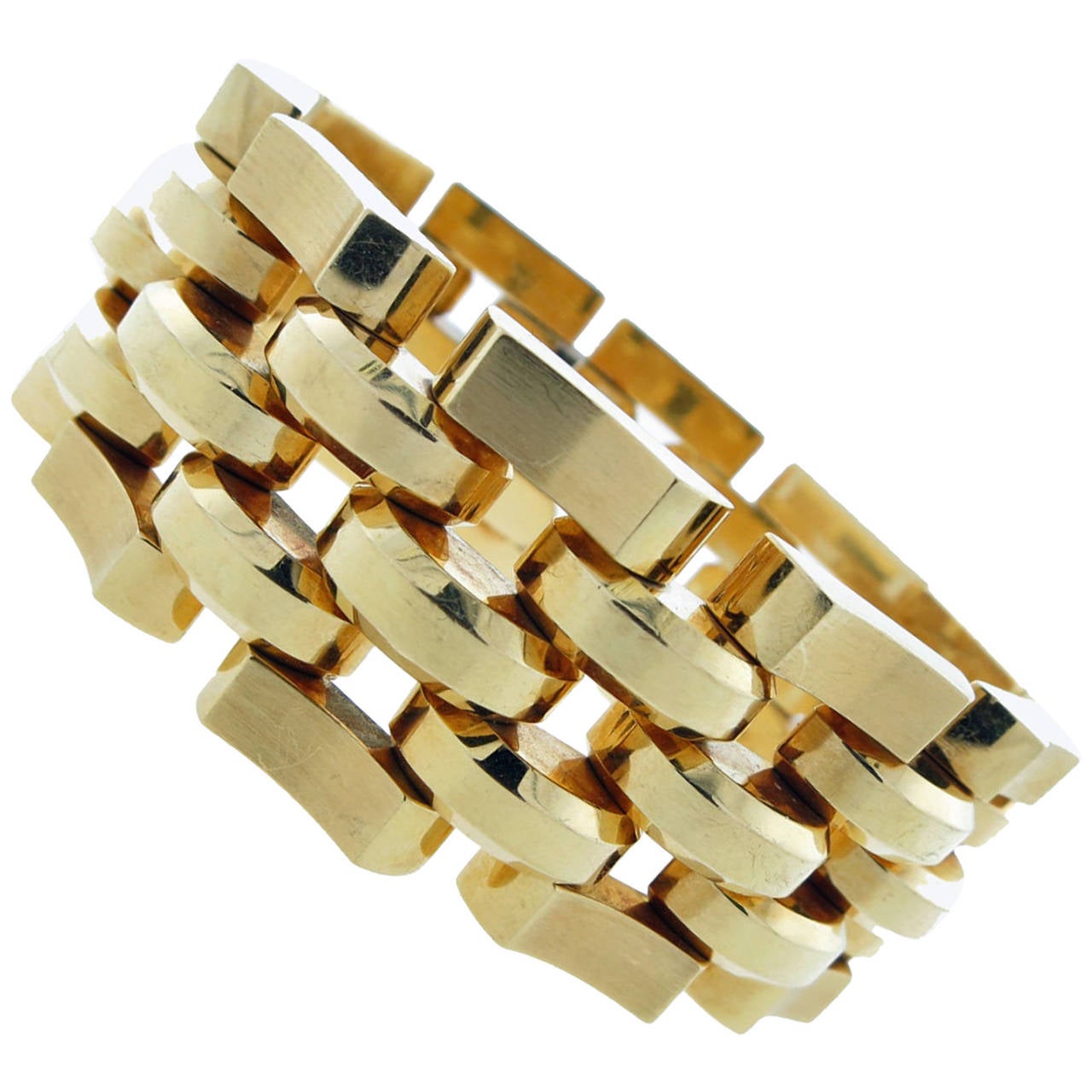 Wide Weighty and Wonderful Retro Gold Link Bracelet