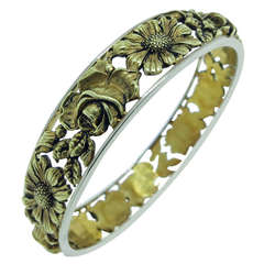 Antique Art Nouveau  French Floral Design Repousse Bangle Bracelet