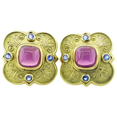 SeidenGang Pink Tourmaline Iolite Gold Earrings