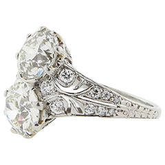 Platinum Art Deco Romantic " Toi et Moi " Diamond Ring